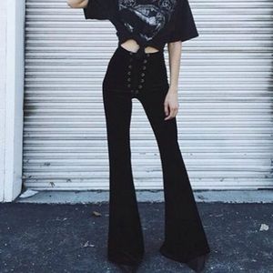 lace up front flare jeans
